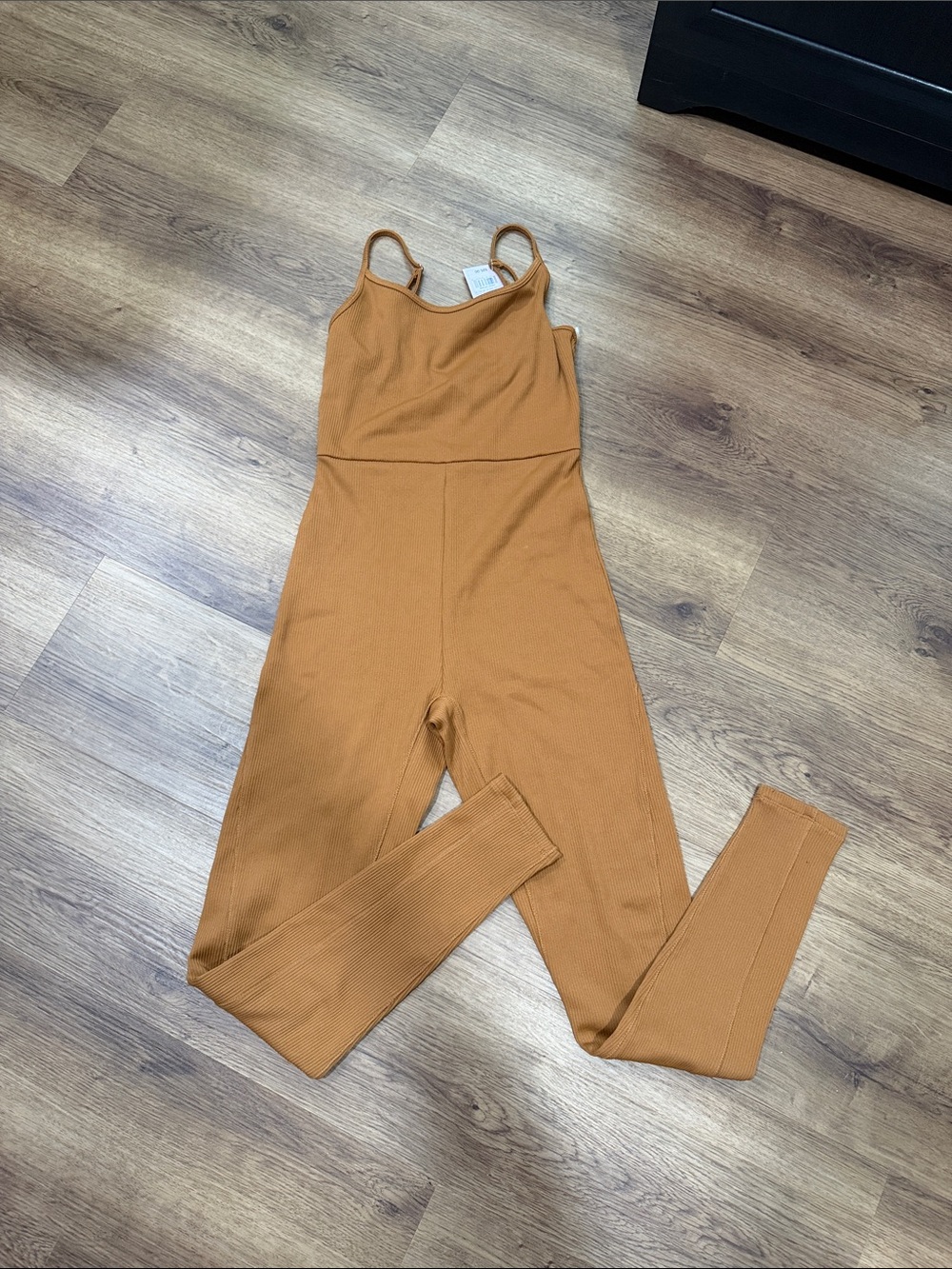 Target Ribbed Workout Spaghetti-Strap Jumpsuit in Camel
